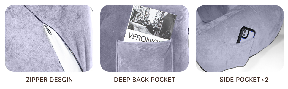 Крісло-мішок для читання, велике (78,7 см), з підголовником та підлокітниками, сіре, для читання та відпочинку