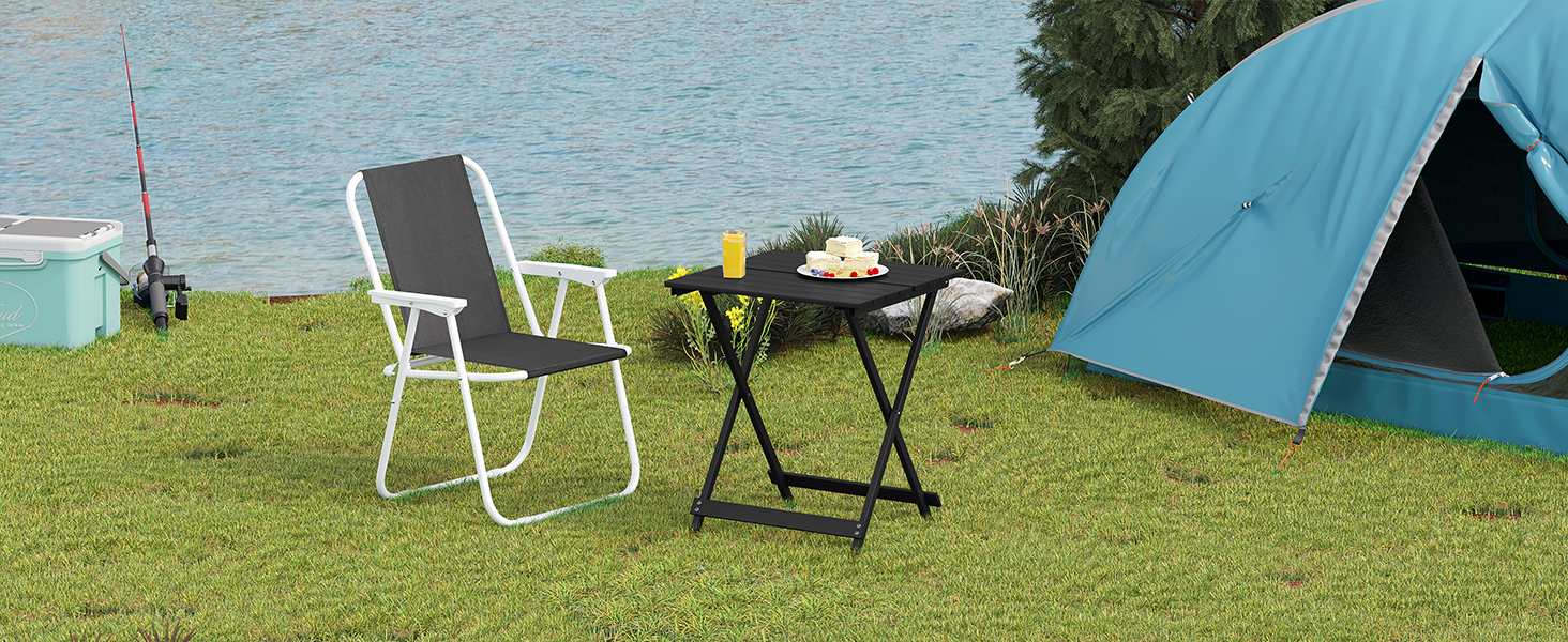 Складаний кемпінговий стіл WOLTU з алюмінію для саду, тераси та балкона, чорний, 50.5 x 59.5 x 47 см