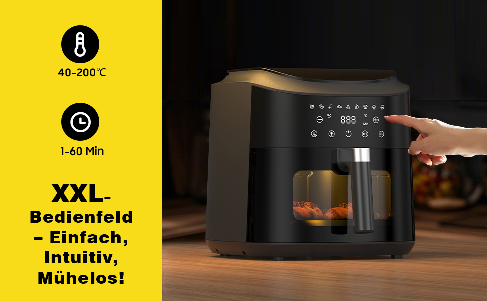 Фритюрниця гарячим повітрям XXL 2350W - Airfryer з 9 програмами, LED дисплеєм, функцією підігріву та металевим корпусом (9L)