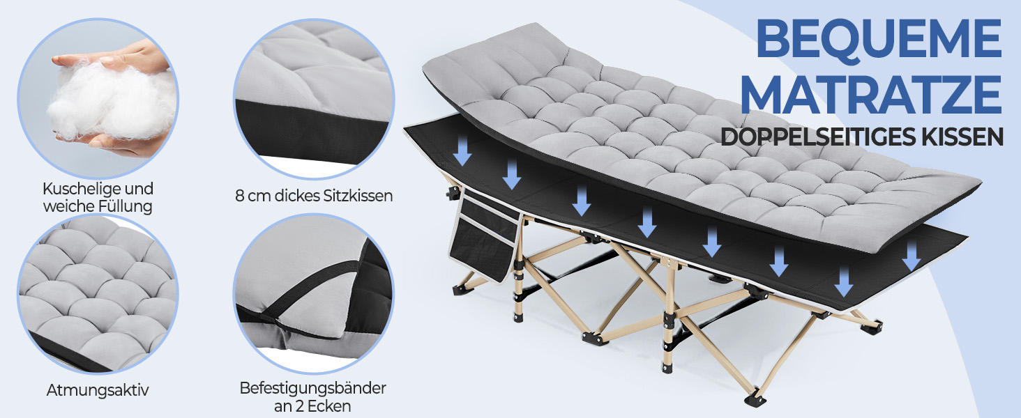 Розкладне кемпінгове ліжко Yaheetech з матрацом та сумкою для перенесення, 191 x 67 см, сіро-чорне, витримує до 150 кг