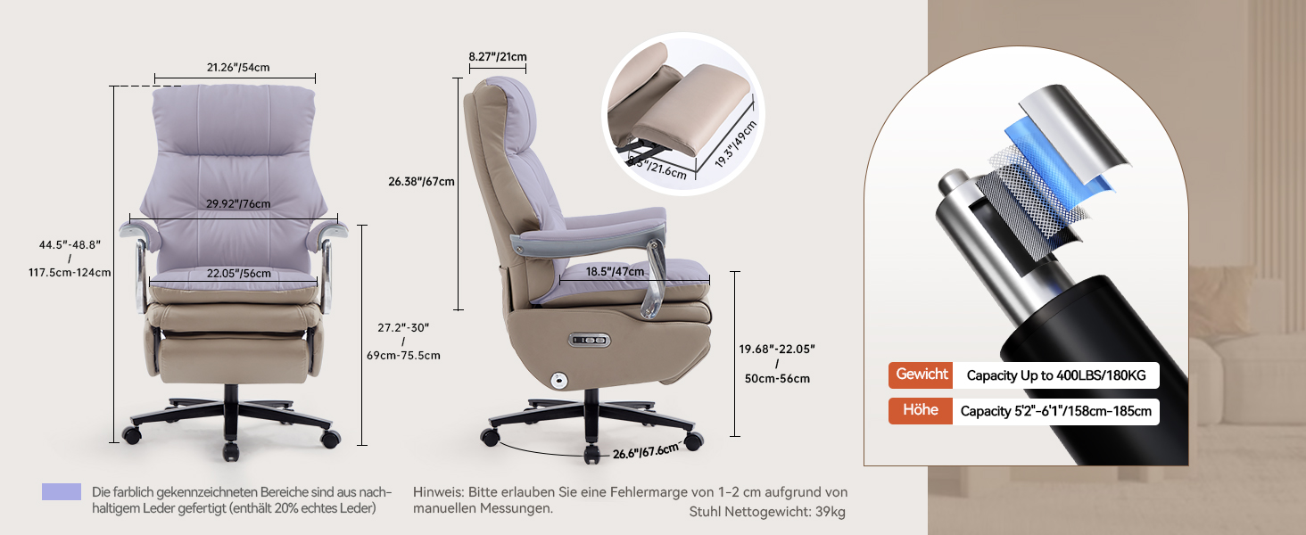 Крісло для офісу EMIAH з масажем, ергономічне електричне крісло з підніжкою, велике крісло для комп'ютера, крісло Zero Gravity, крісло-реклайнер для дому (Хакі), еко-шкіра