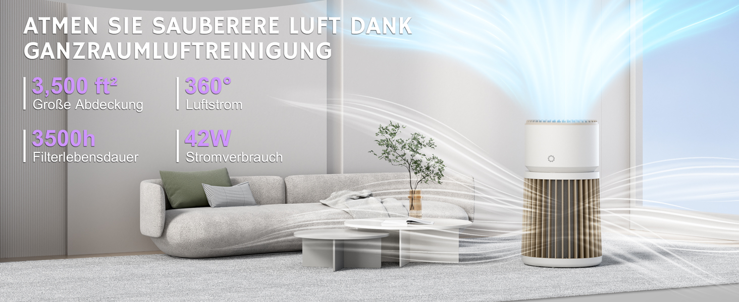 Повітряний очисник Airthereal AGH400 для дому з тваринами: фільтр H13, видаляє шерсть, луску, запах сечі, пил, дим. PM2.5-сенсор, 360° вхід повітря
