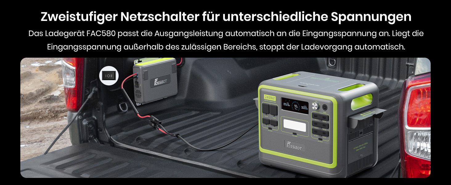 Портативна електростанція FOSSiBOT F2400 2048Wh LiFePO4, 2400W (4800W пік), 230V, 3 розетки AC, для дому, кемпінгу, резервного живлення