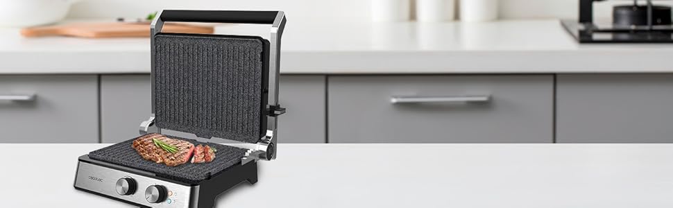 Електричний гриль Cecotec Rock'nGrill Dual 2000 Вт з незалежним регулюванням температури, знімні антипригарні пластини, відкривання на 180º (2400 Вт | Blaze)