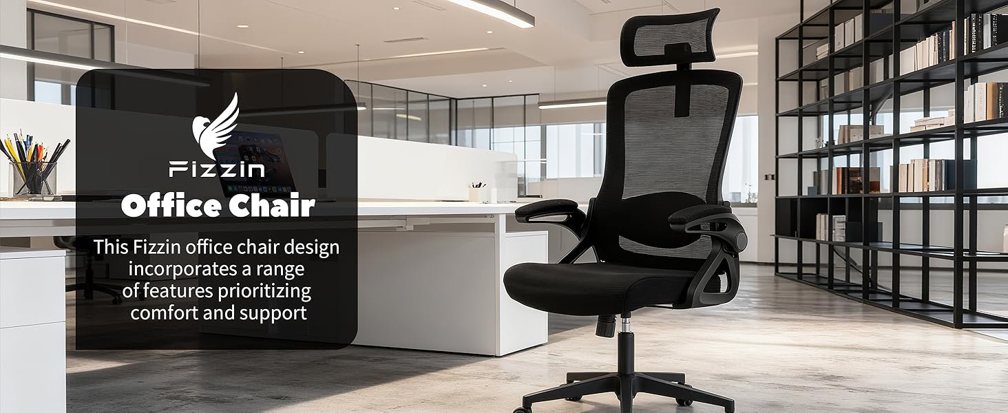 Ергономічне крісло для офісу Fizzin, комп'ютерне крісло з регульованою поперековою підтримкою, дихаюча сітчаста спинка, посилене сидіння, зручне крісло для дому та офісу (Рожевий) (Чорний)