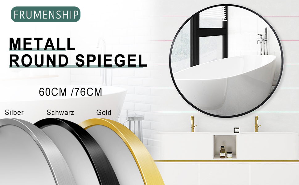 Кругле дзеркало на стіну FRUMENSHIP, діаметр 76 см, сріблястий, з металевим каркасом. Підходить для вітальні, спальні, ванної кімнати, коридору.
