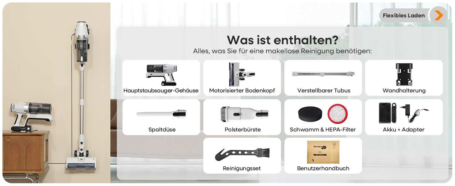Акумуляторний пилосос ElecKeys 48000 Па, 580 Вт, 65 хв з LED дисплеєм, для підлоги, килимів та шерсті тварин, білий