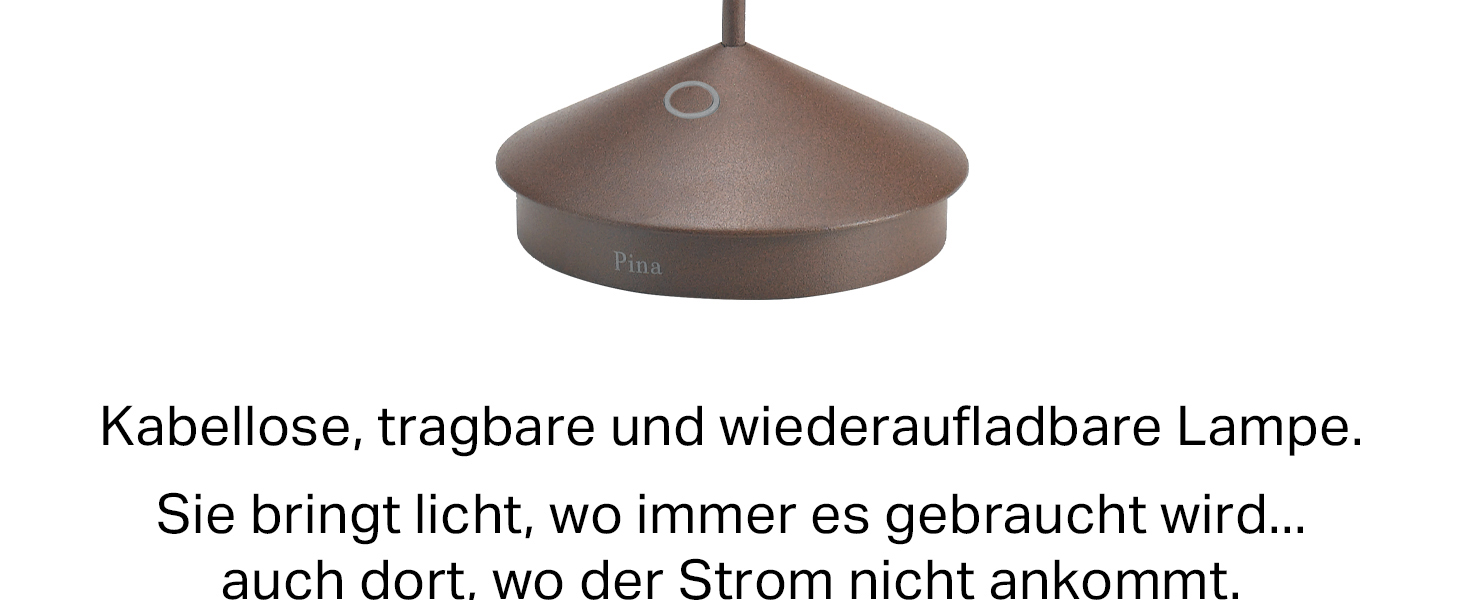 Zafferano Pina - Бездротова LED-лампа для дому та саду з торшетом Corten, сенсорне керування, димер, 2200-3000K, 29 см