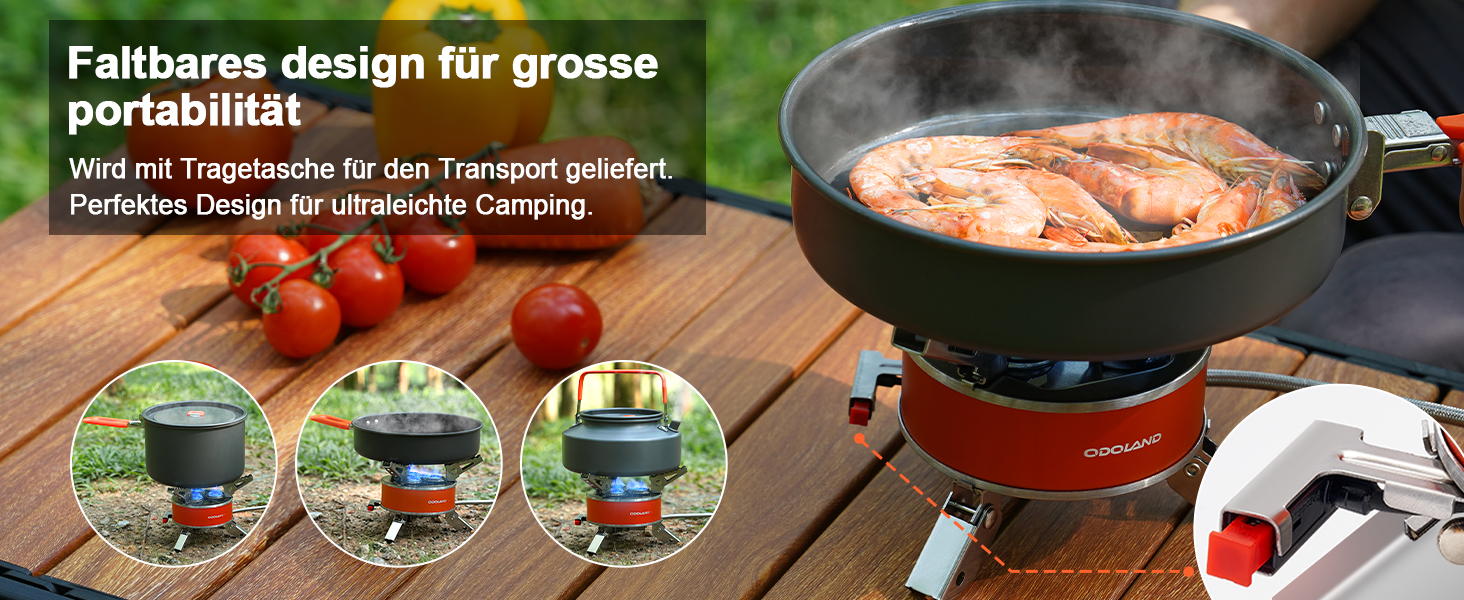 Газовий наметний пальник Odoland 4000W - вітрозахисний, регульований, легкий, з EVA-боксом