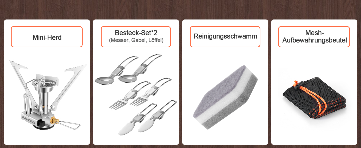 Набір посуду для кемпінгу Odoland: каструля, сковорода, тарілки, миски, виделки, ножі, ложки (10/15 шт.) з нержавіючої сталі з антипригарним покриттям та чохлом
