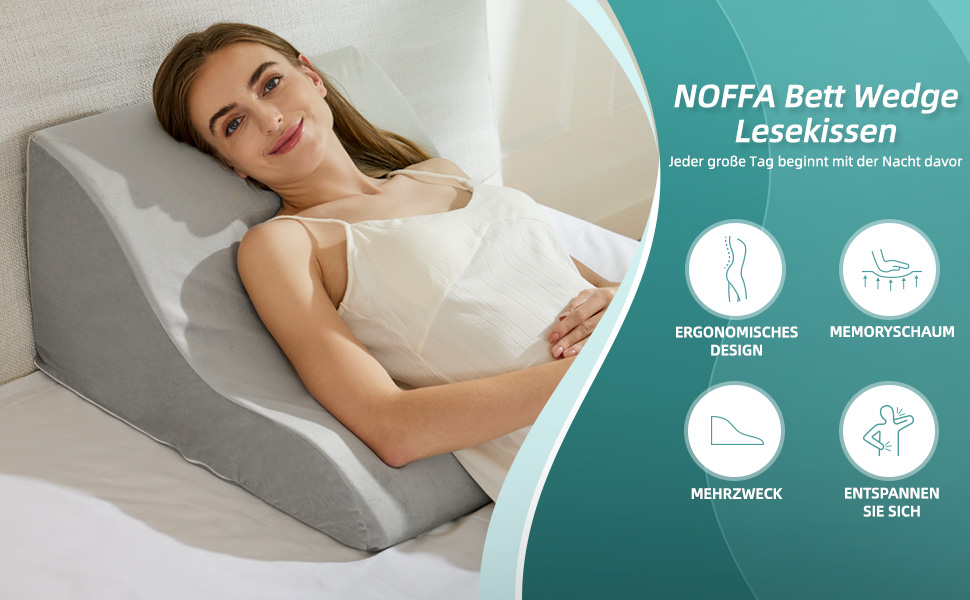 Подушка для читання в ліжко та диван - подушка-клинок з піною з пам'яті - ергономічна спинка та подушка для голови - ідеально підходить для підтримки спини під час відпочинку, ігор, читання або перегляду телевізора - широка, надширока 56 см, сіра