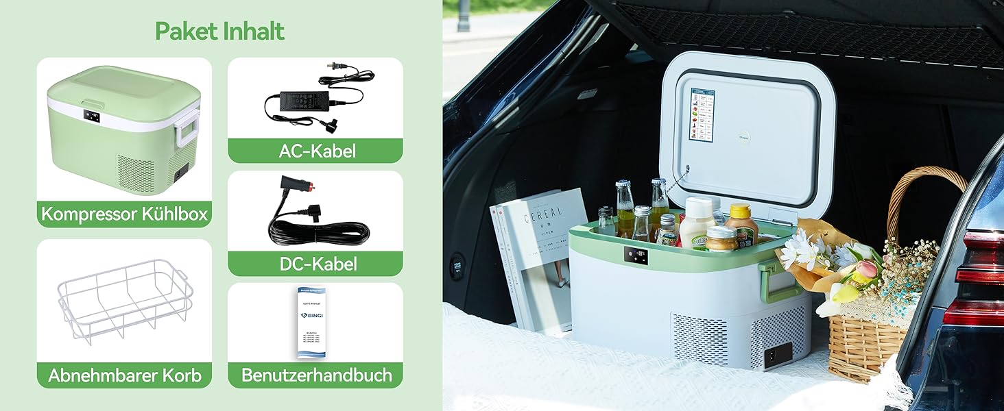 Автохолодильник BINGI 18л портативний 12/24V та 230V, міні-морозильник для авто, кемпінгу, дому (15°C до -18°C), білий