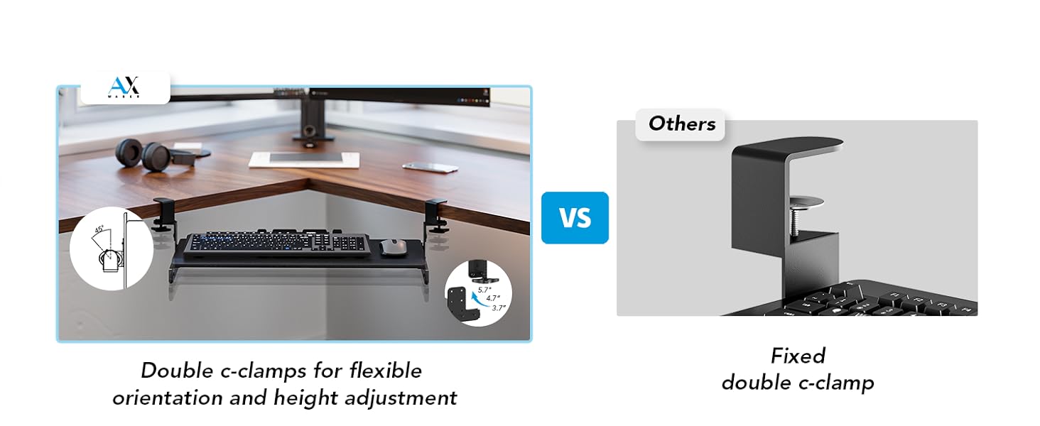 Висувна підставка для клавіатури під стіл з К-кріпленням, великого формату, стійка, ковзна платформа 838 мм x 280 мм, висувна платформа для комп'ютера (Чорний)