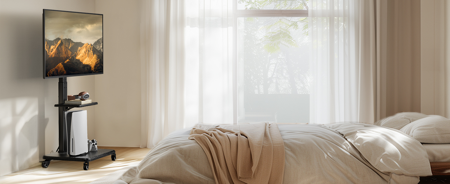 Підставка для телевізора Perlegear на коліщатках, 32-75 дюймів, до 50 кг, регульована по висоті, поворотна, нахильна, з підсвічуванням, VESA 600x400 мм, PGTVMC27