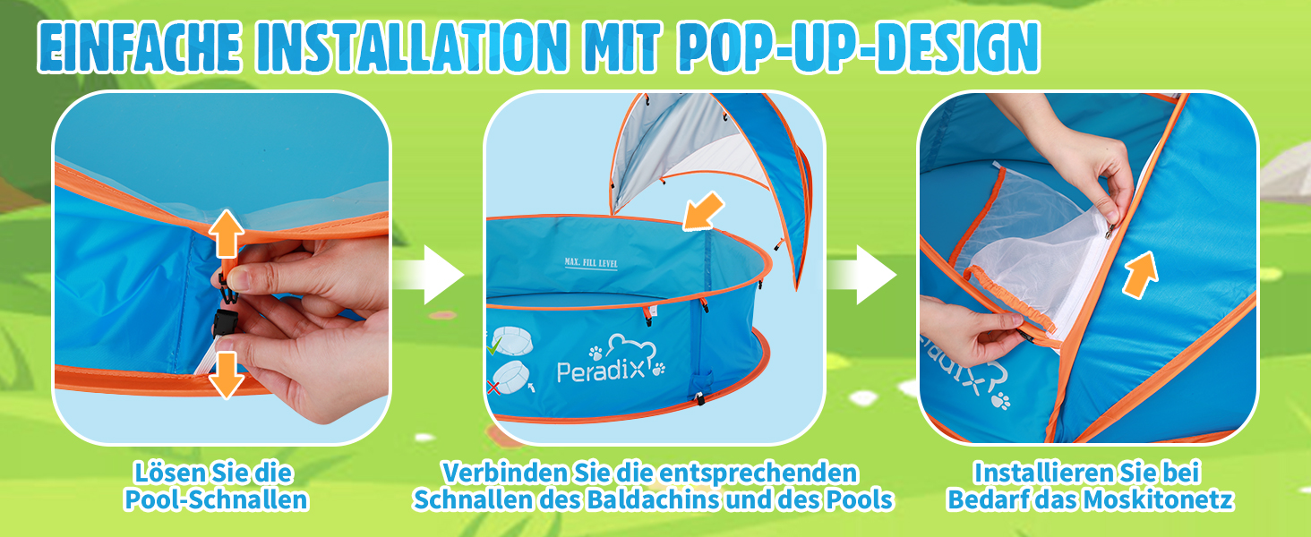 Дитяче ігрове басейн Peradix 4-в-1 з UV-захистом, басейн з кульками, намет, пляжний намет з москітною сіткою, портативне ігрове намет, басейн з кульками, сонцезахист, літо, для дітей (Блакитний)