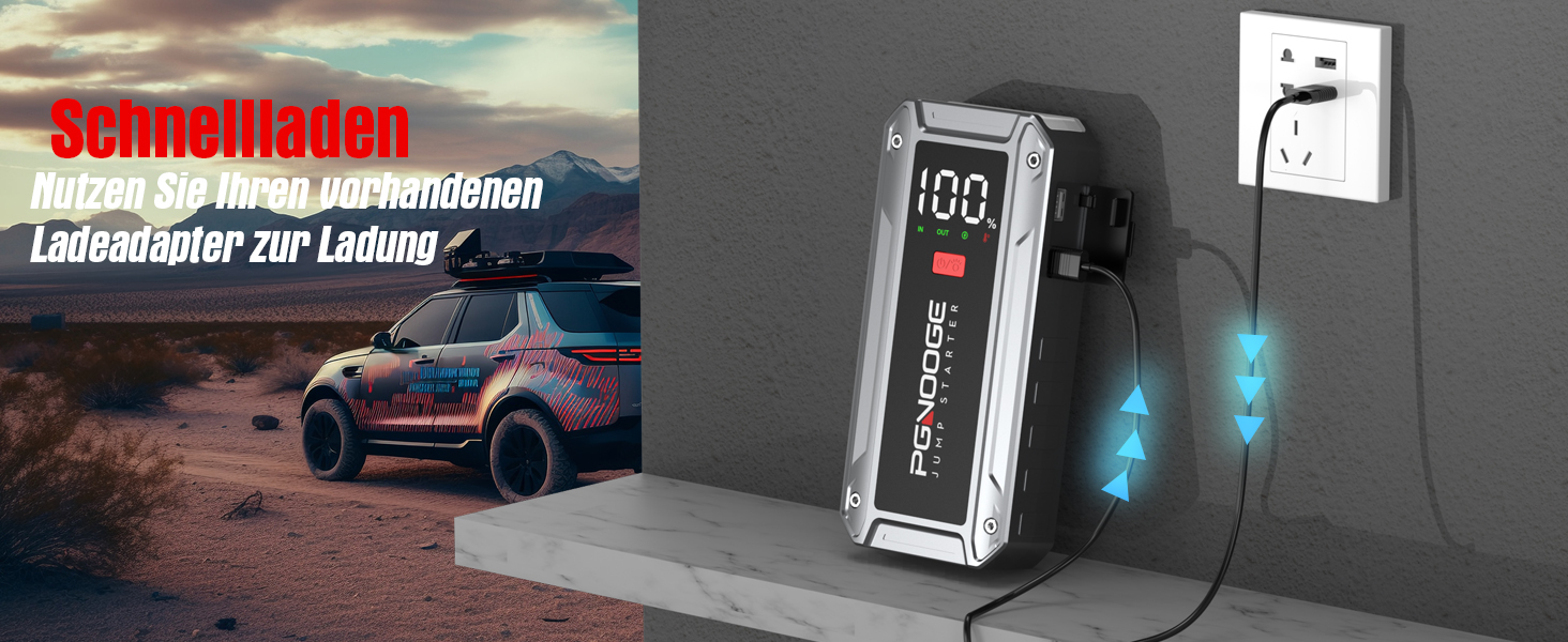 Бустер автомобільного акумулятора Starthilfe Powerbank 26800mAh 6000A з LED-ліхтарем та дисплеєм для авто, SUV, мотоциклів та газонокосарок (silver)