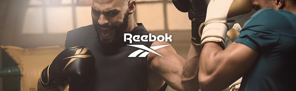 Боксерські рукавички Reebok вагою 16 унцій. Золото / Чорний