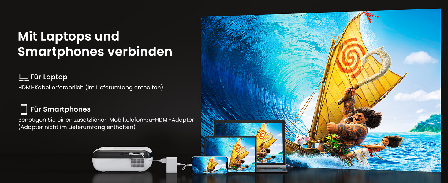 Проектор HAPPRUN Mini Beamer 4K H1: 1080P, Bluetooth, портативний, для дому та кінотеатру