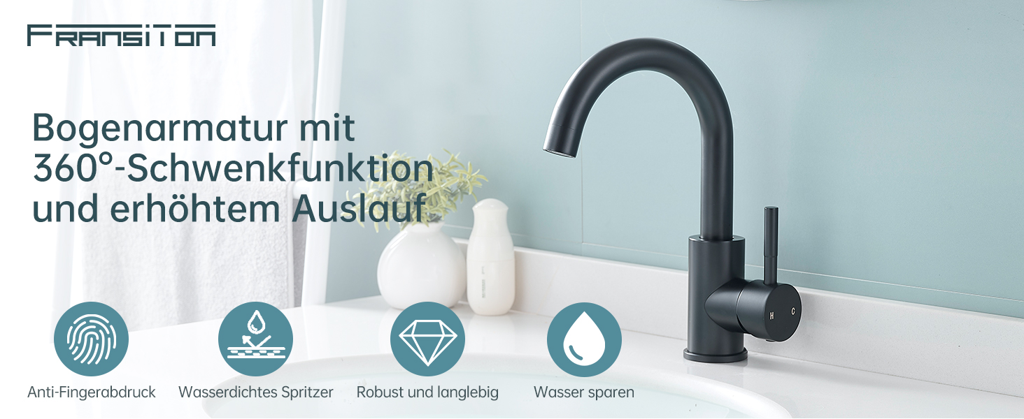 Змішувач для ванної кімнати Fransiton Bad Hoch, водозберігаючий, чорний матовий