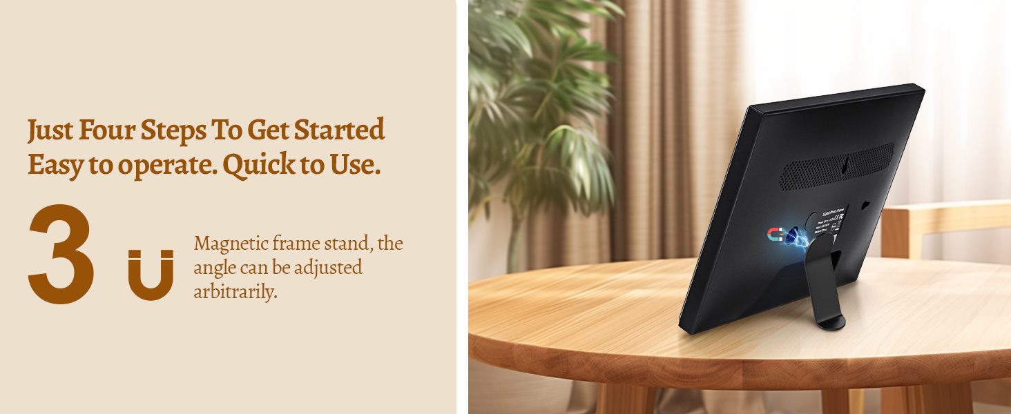 Цифровий фоторамка OBVHNUA 10.1' з 128 ГБ пам'яті, без Wi-Fi, IPS-дисплей 1280*800, відтворення фото, музики, відео, календар, USB/SD, настінний монтаж