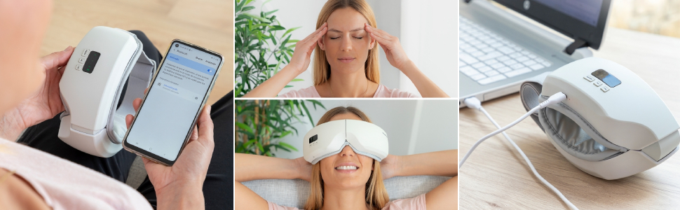 Масажер для очей InnovaGoods EyeSky 4-в-1, з компресією повітря, для зняття втоми очей та покращення кровообігу, компактний дизайн, для дому та офісу