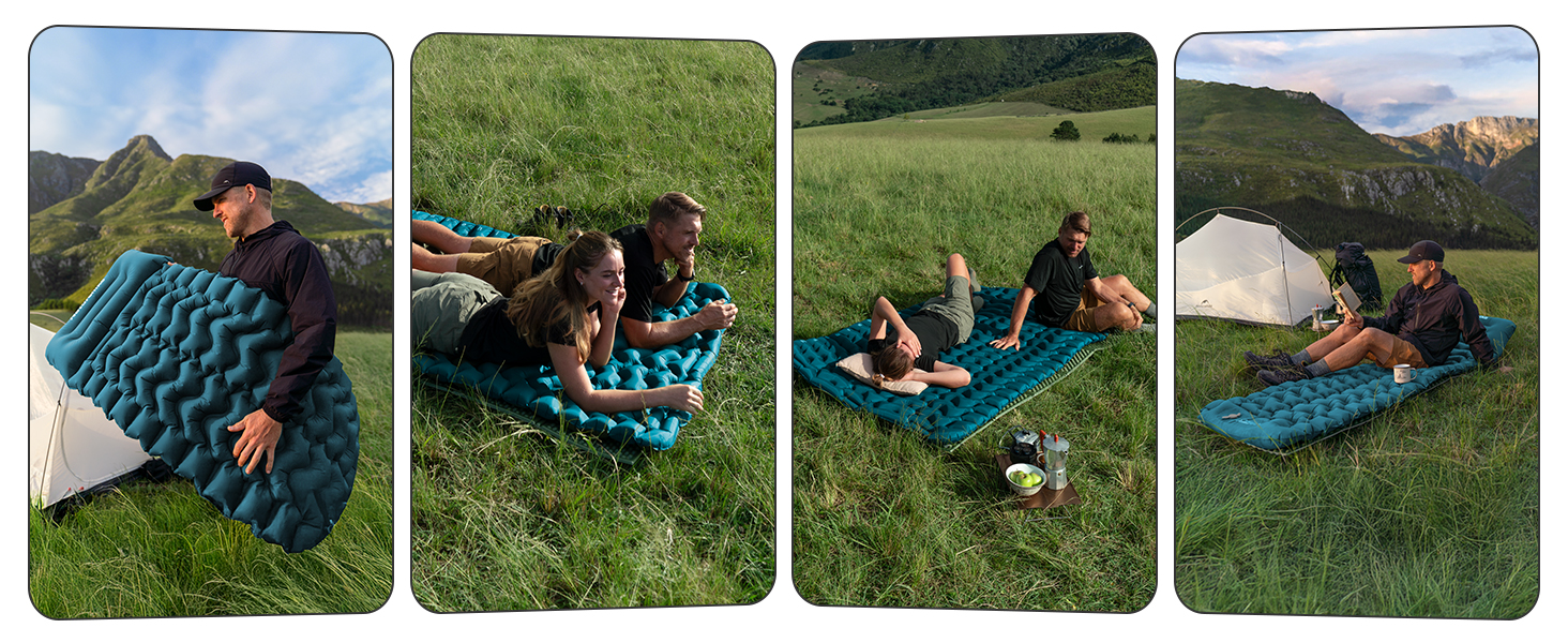 Надувний кемпінговий килимок Naturehike Ultralight з вбудованим насосом для туризму та кемпінгу, темно-синій, двоповерховий