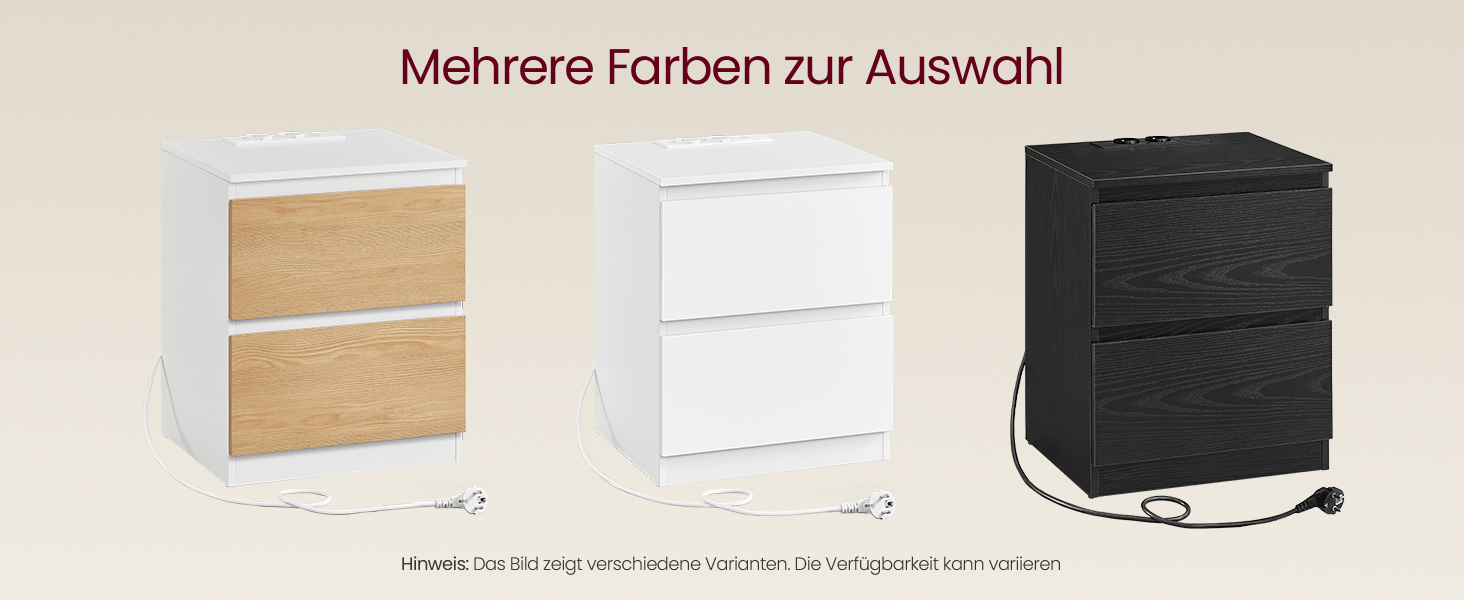 Приліжкова тумбочка VASAGLE Kailyn з розетками, 2 ящики, 2 AC-розетки, 2 USB-A порти, для спальні, хмарно-білий LET62W02