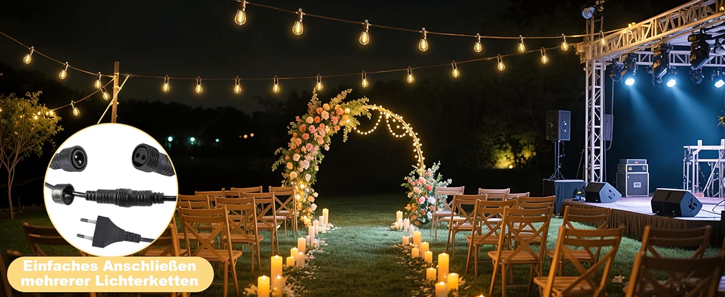 BRIMAX LED гірлянда для вулиці, 30м, 220-240V, IP44, 46+4 лампочки G40 E12 1W, 2200K, розширювана, для кемпінгу, ярмарку, саду, вечірки