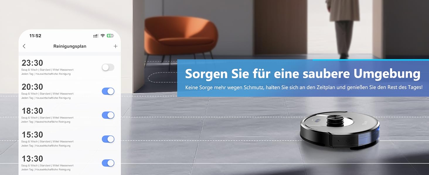 Робот-пилосос з функцією миття Tikom L8000 Pro, 6000Pa, LiDAR, 150 хв, APP, 14 зон, для тварин, килимів та твердих підлог, чорний