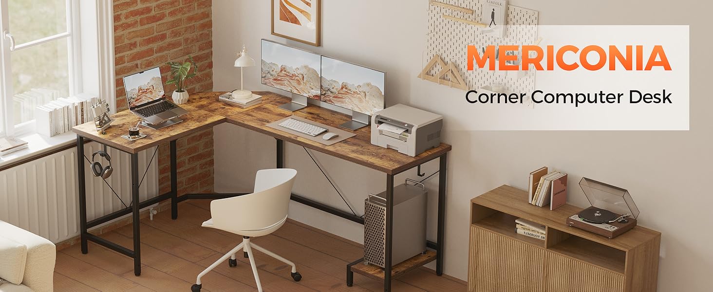 Кутовий стіл Mericonia 170 см для геймінгу та офісу, комп'ютерний стіл, коричневий (170 x 50 см)