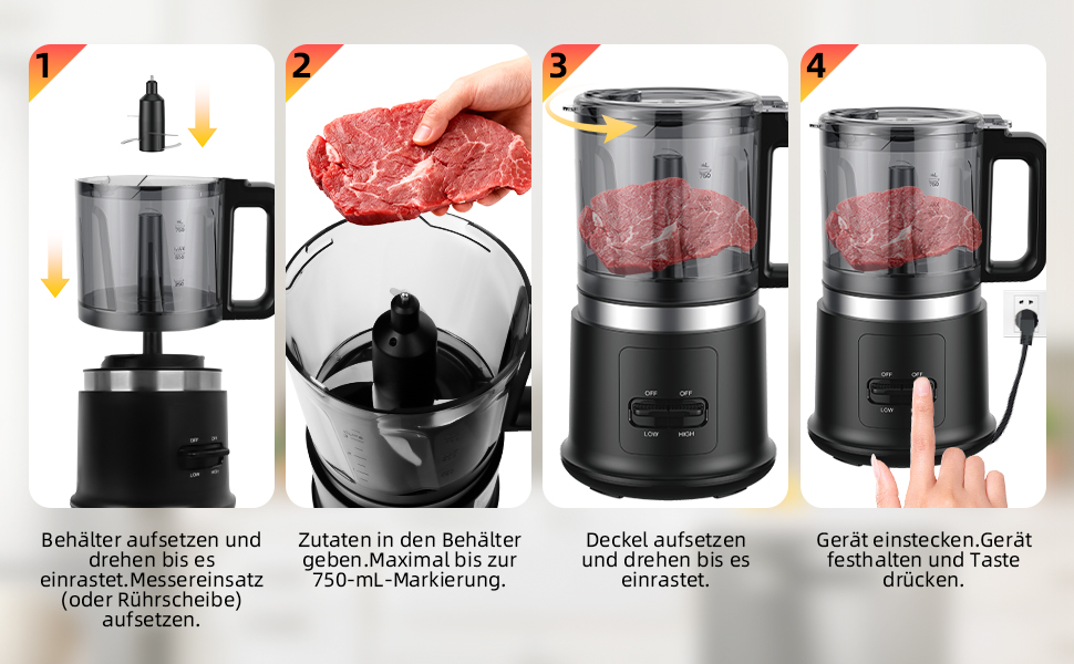 Електричний подрібнювач Multizerkleinerer | 400W, 2 швидкості, нержавіюча сталь, міксер, 0.95L, сірий