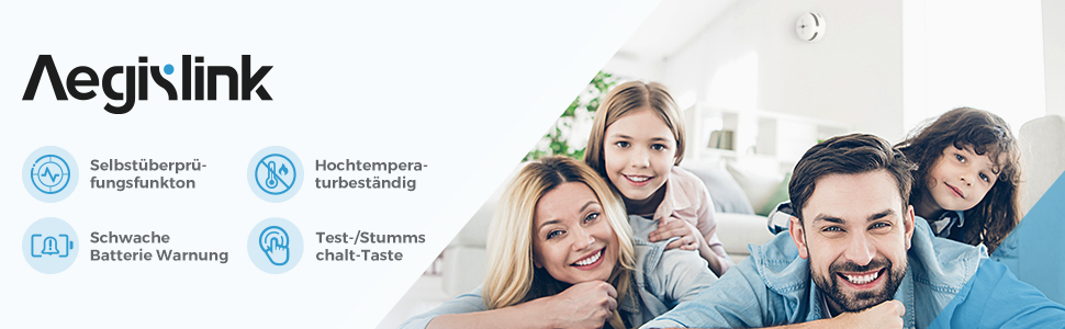 Набір датчиків диму Rauchmelder 6шт. AEGISLINK S500, 10 років роботи, фотоелектричні, з тестом та вимкненням звуку, сповіщення про слабкий акумулятор