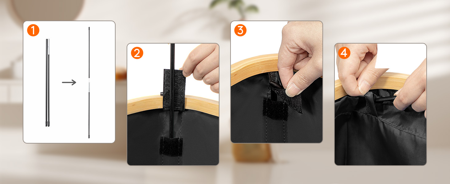 Кошик для білизни LifeWit з кришкою, вузький, складний, 75л, бамбук, з ручкою, чорний