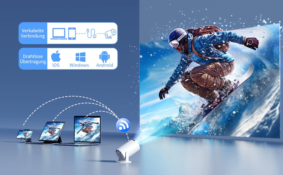 Смарт проєктор Yoton Y4 Mini Beamer: 1080P, WiFi, Bluetooth, Android TV, корекція трапецеїдальних спотворень, для домашнього кінотеатру, сумісний з Phone/PC/Mac/Switch, білий