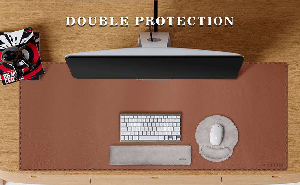 Килимок для столу MAIDERN XXL 100x60 см — двосторонній підкладник зі шкіри та корка, водонепроникний килимок для миші для офісу, дому та геймінгу, чорний