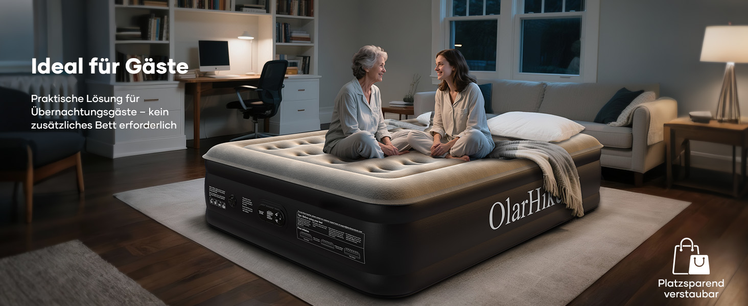 Надувний матрац OlarHike для кемпінгу та дому (2 особи) - 203x152x46 см, чорний