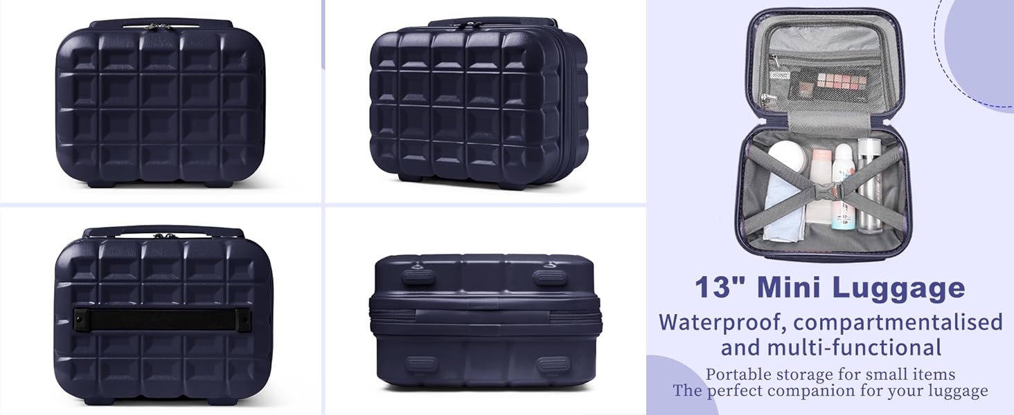 KONO Набір валіз 4 в 1: велика, середня, маленька та beauty case. Сучасний дизайн, ABS пластик, TSA замок, 4 колеса, темно-синій колір.