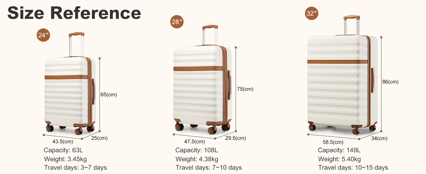 Валіза KONO XXL (86 см) розширена, легка, з жорстким корпусом та TSA-замком, колір Крем/Коричневий