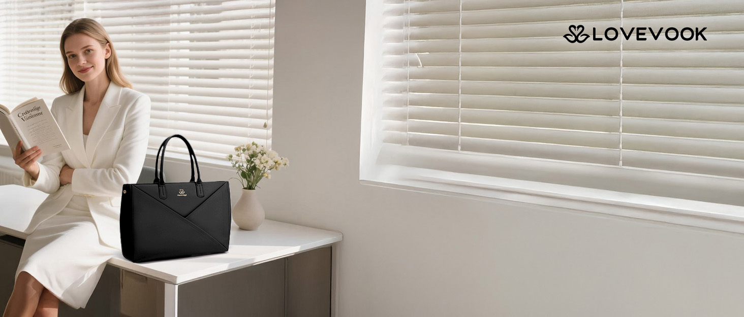 LOVEVOOK Сумка для ноутбука 15.6 дюймів, жіноча, велика, шкіряна, на плечі, для роботи, навчання, офісу, універсальна, чорна