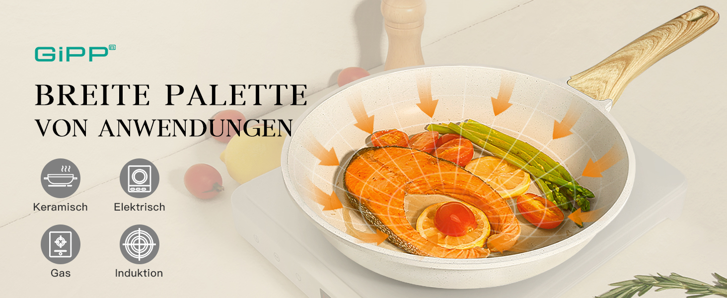 Набір кухонного посуду GiPP з керамічним покриттям, антипригарний, придатний для миття в посудомийній машині, без PFAS, білий, 17 предметів