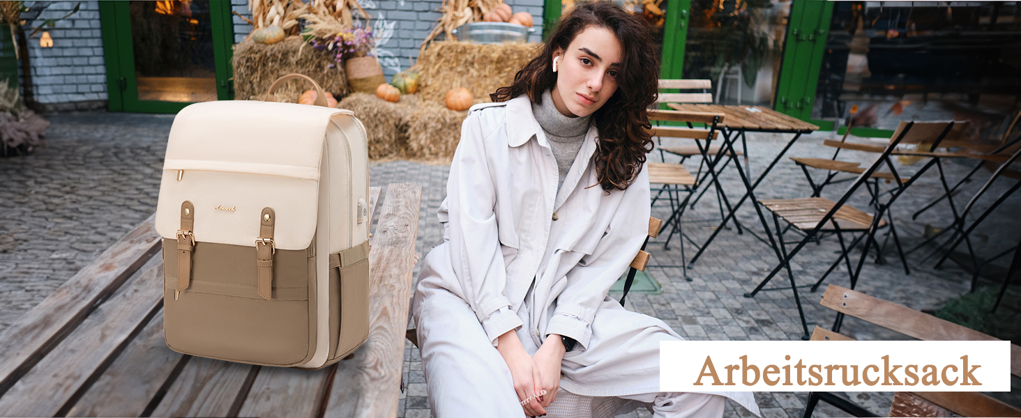 Жіночий рюкзак LOVEVOOK 15.6 дюймів: водонепроникний, для ноутбука, універсальний, для роботи, навчання, подорожей, бежевий/коричневий