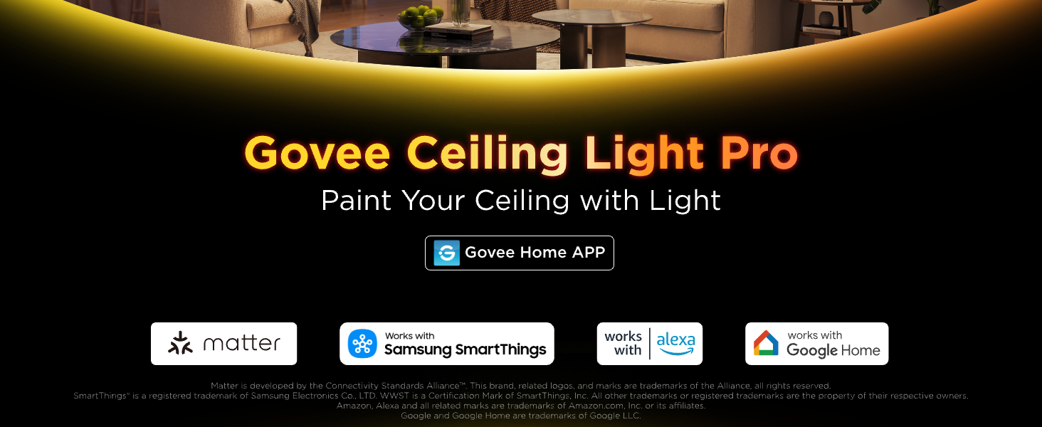 Стельовий світильник Govee RGBICWW Pro LED, 55W, 4800лм, диммований, круглий (45.5 см), розумна підсвітка