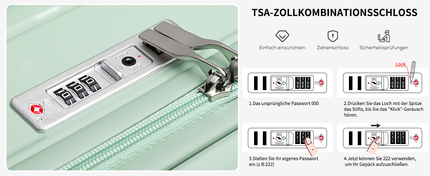 Набір валіз Sea Choice Matcha Grün: 4 шт. (55/65/75 см) з жорстким корпусом, захистом кутів, TSA-замком та косметичкою