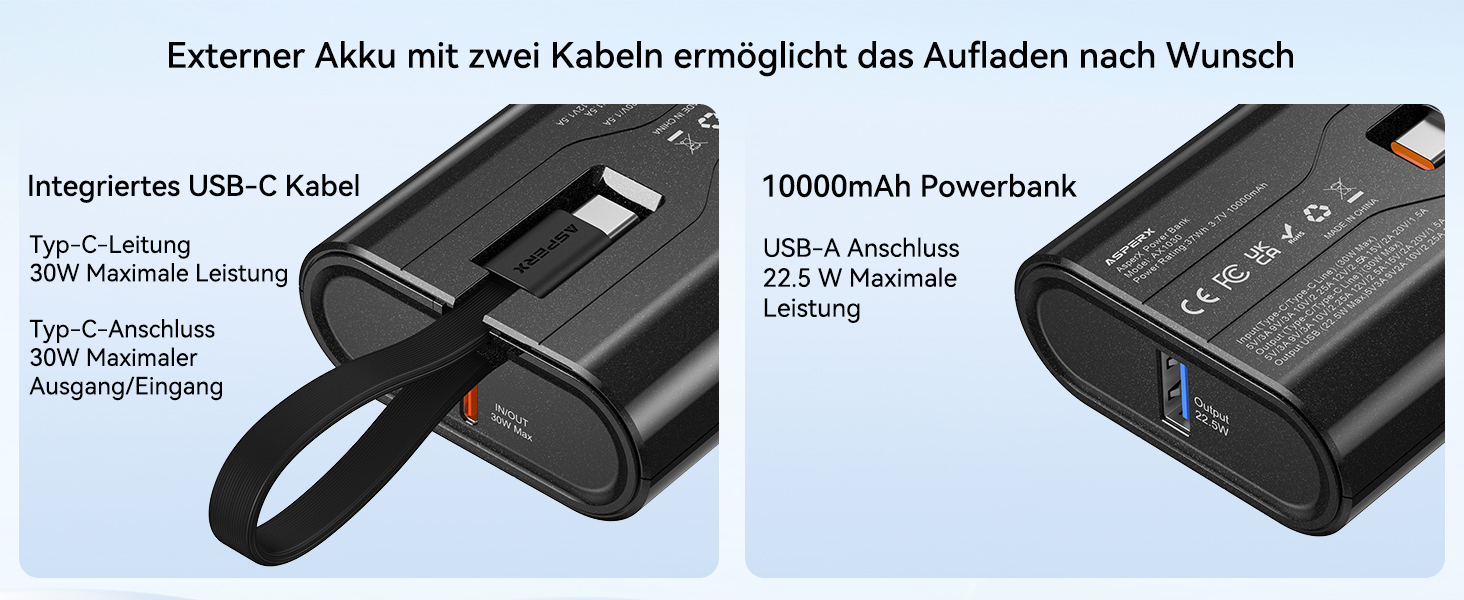 Набір з 2 шт. , тонкий, 4 порти, USB-C, PD 30 Вт, сумісний з iPhone/Samsung, 10000mAh