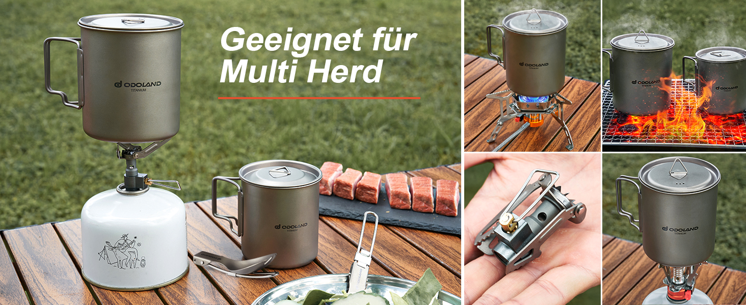 Набір кемпінгового посуду Odoland Titanium кружка 750 мл і 420 мл, кавова чашка з кришкою та свинкою, складна ручка