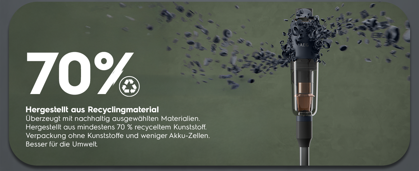 Акумуляторний пилосос AEG Serie 7000 Granitgrau: потужний, легкий (2,2 кг), ергономічний, з 70% перероблених матеріалів, до 50 хв роботи, 120 м², 2в1, 5-рівнева фільтрація, для всіх типів підлоги, автоматичний, сірий, AP71UB14AM