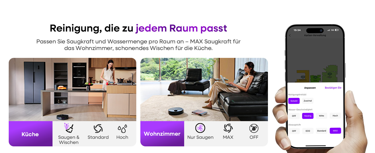 Робот-пилосос MONSGA з функцією миття, 5000Pa, час роботи 180 хв, система захисту від ковтунів, LiDAR навігація, для килимів та шерсті тварин, керування через додаток та пульт (чорний)