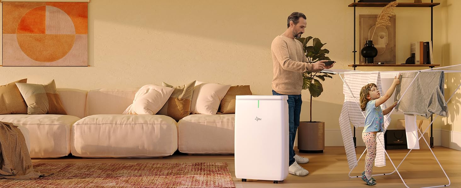 SUNTEC DryFix 20 Lumio: Електричний осушувач повітря для приміщень до 63 м² – 20 л/добу, 3-в-1 (осушувач, очищувач повітря, сушарка для білизни)