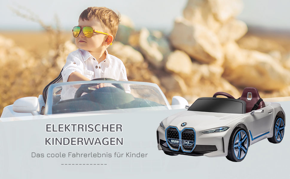 Дитячий електромобіль HOMCOM BMW з пультом, фарами, MP3, білий, 3-5 км/год, для дітей 3-5 років
