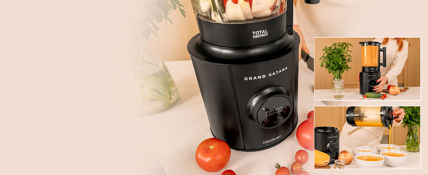 Стаціонарний блендер Cecotec Grand Katana 2700MAX Total Destroy Screen - 2700W, цифровий дисплей, 1,8 л, чорний